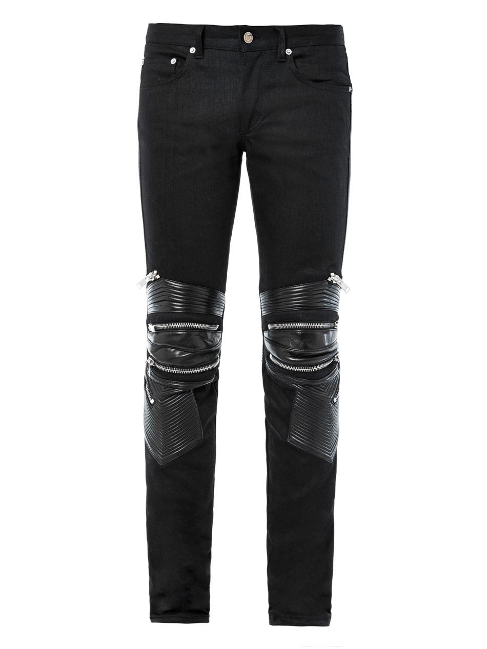 Saint laurent Biker Zipper-Knee Denim Jeans in Black for Men | Lyst