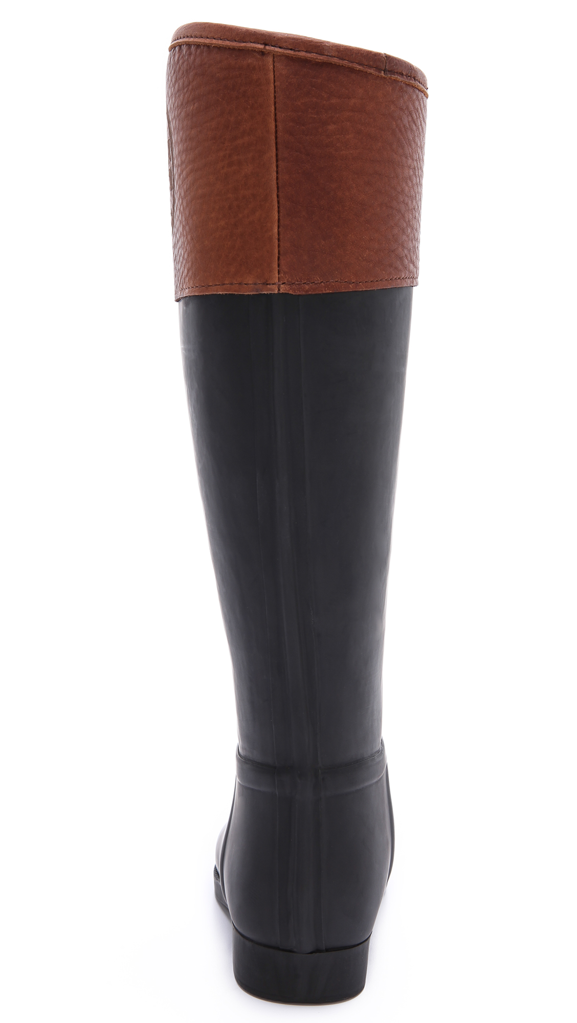 tory burch black and brown rain boots
