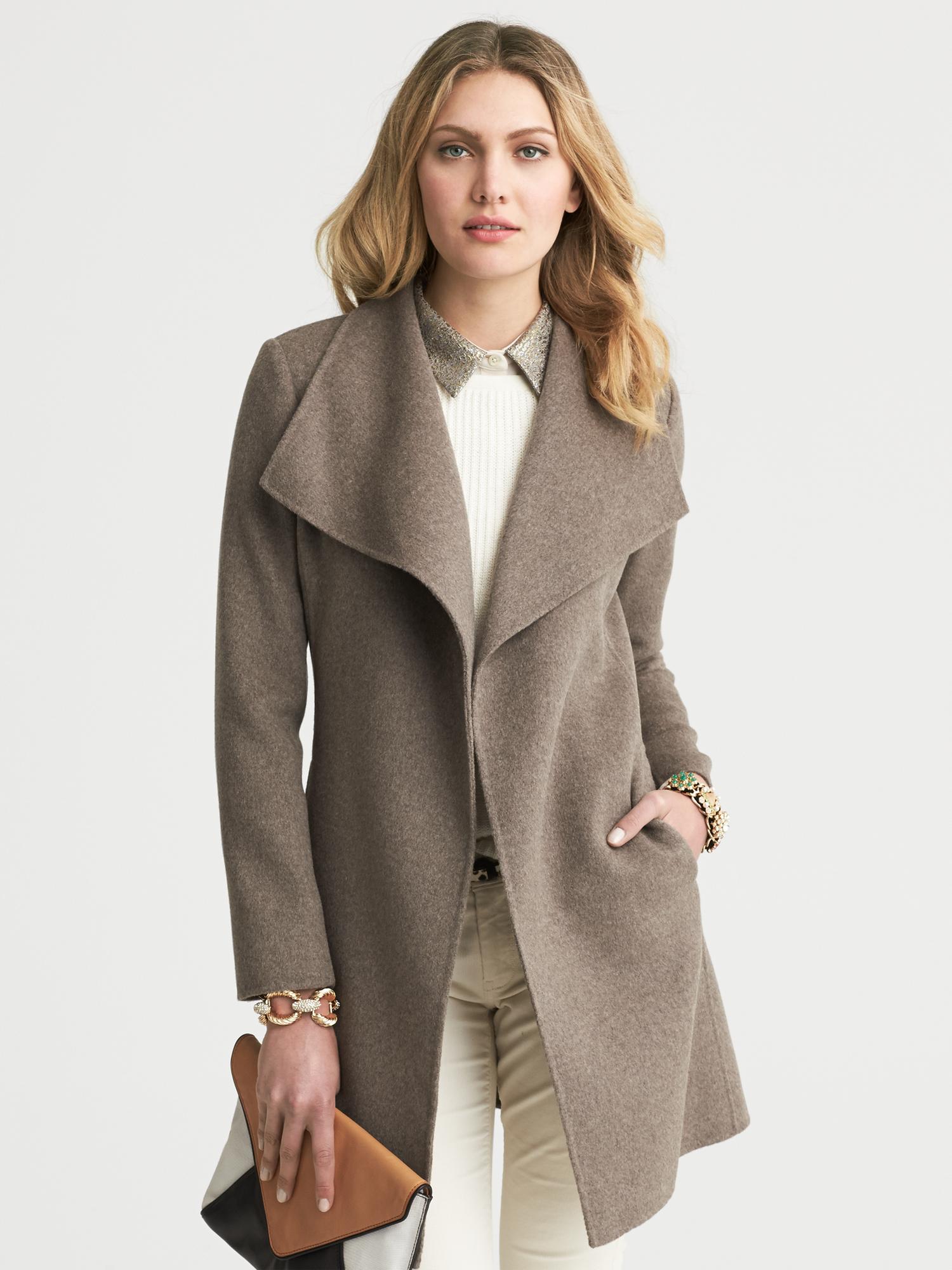 Banana Republic Draped Wool Coat in Gray (Taupe melange) | Lyst