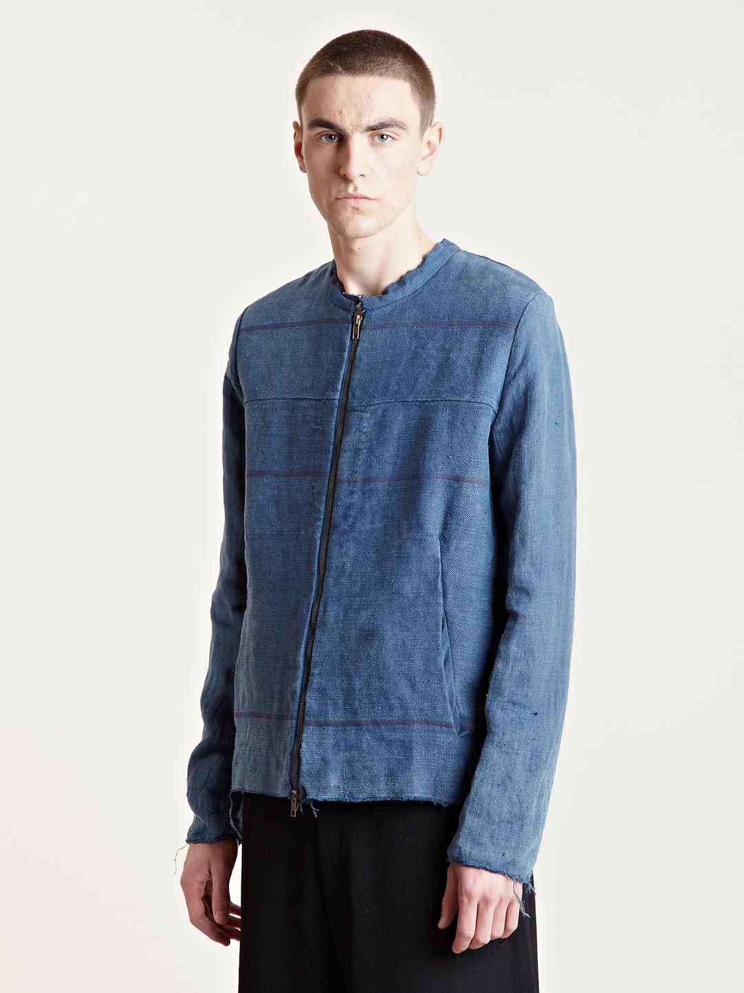 By walid Mens French Linen Astrakhan Lined Jacket in Blue for Men | Lyst