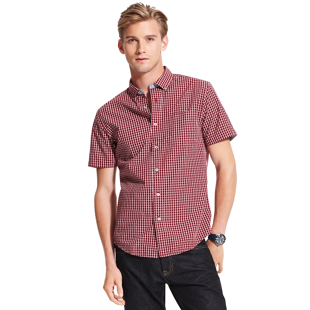 Tommy Hilfiger Short Sleeve Plaid Shirt in Red for Men (ORNATE RED ...