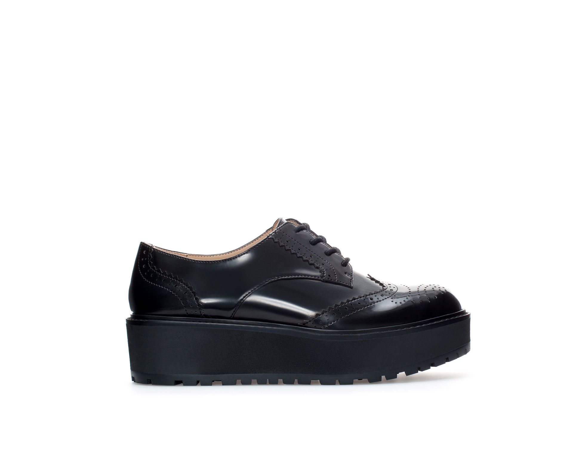 BNWT Zara Flatform Platform Black Blucher Leather Brogues Lace up shoes ...