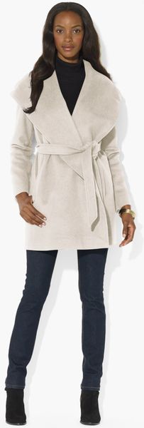 Lauren By Ralph Lauren Hooded Wrap Coat in Beige (Moda Cream) | Lyst