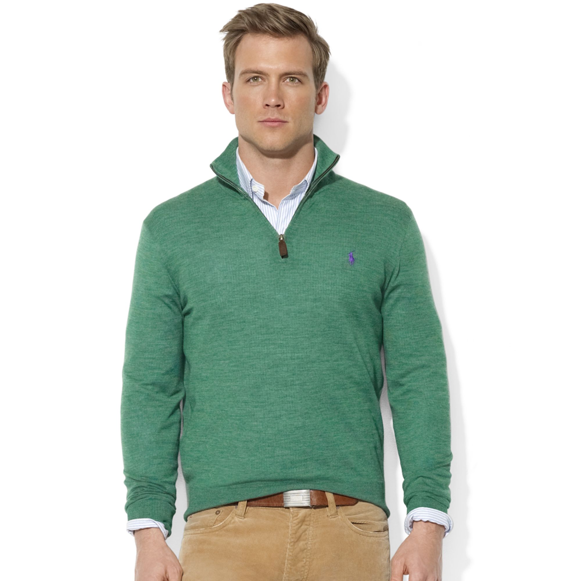 Ralph lauren Sweater Halfzip Mock Neck Merino Wool Pullover in Green ...