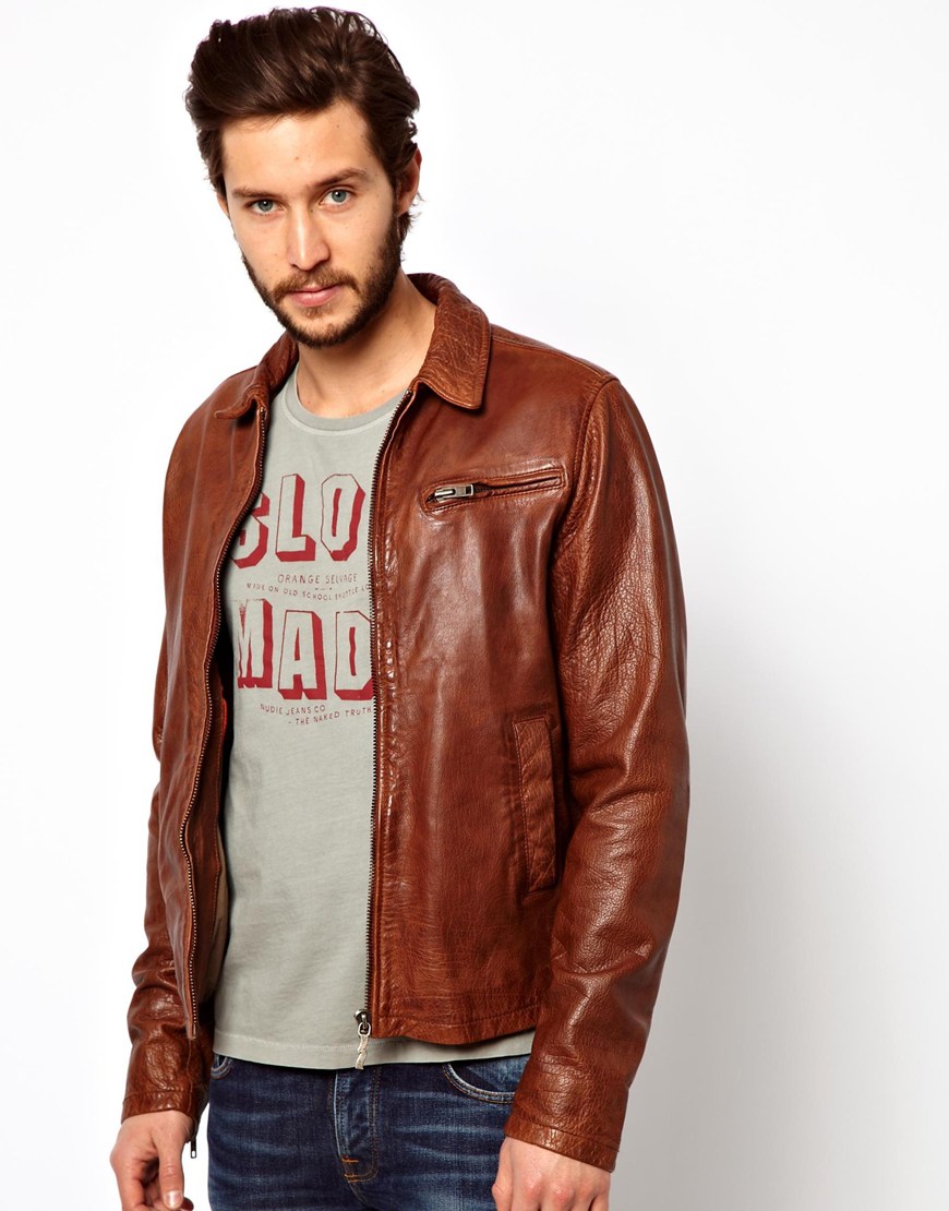 Lyst Nu Jeans Leather Jacket Ervin 50s Biker In Brown For Men Gallery