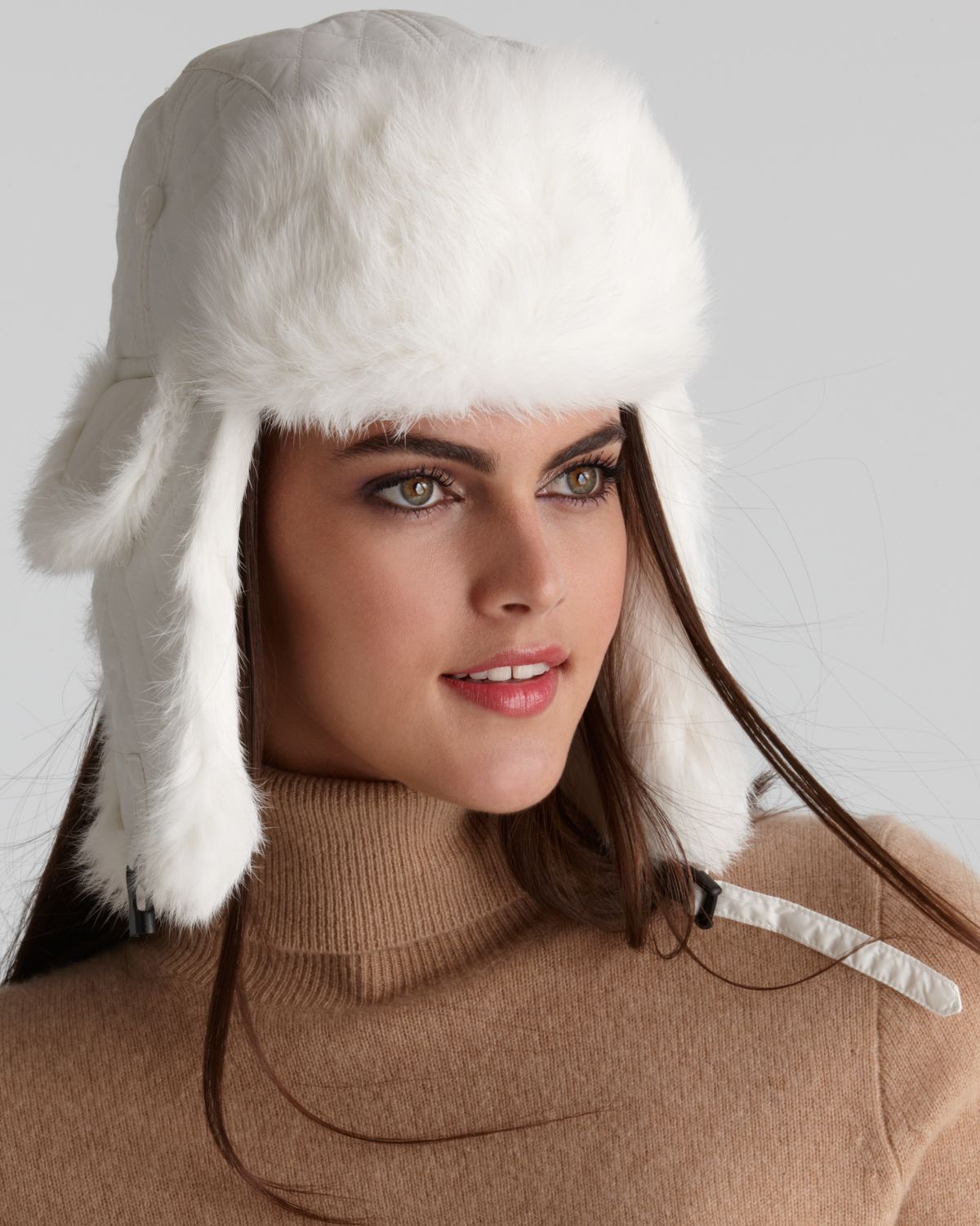 Surell Rabbit Fur Aviator Hat in White (White/White Fur) | Lyst