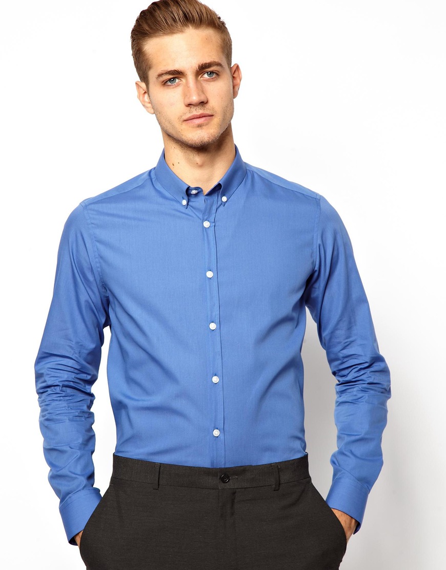 Lyst - Asos Smart Shirt with Button Down Collar in Blue for Men