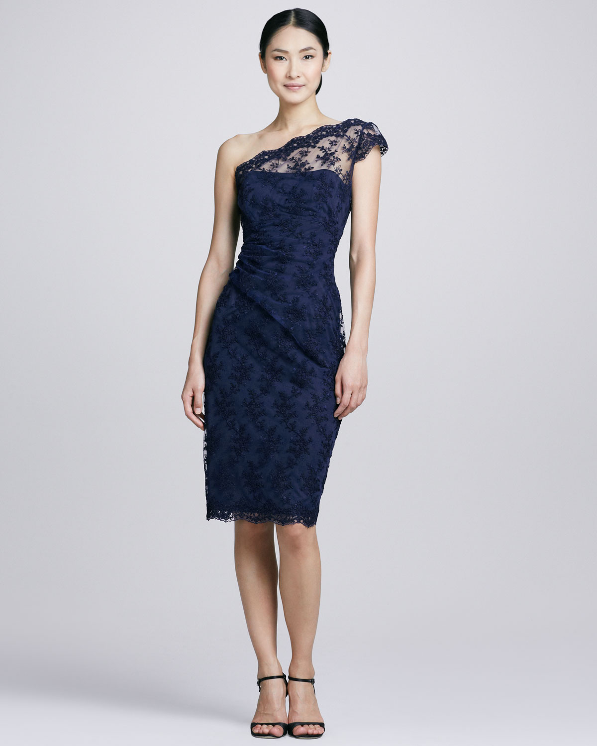 One Shoulder Black Lace Cocktail Dress