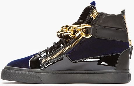 Giuseppe Zanotti Navy Velvet Gold Chain High_top Sneakers in Blue for ...