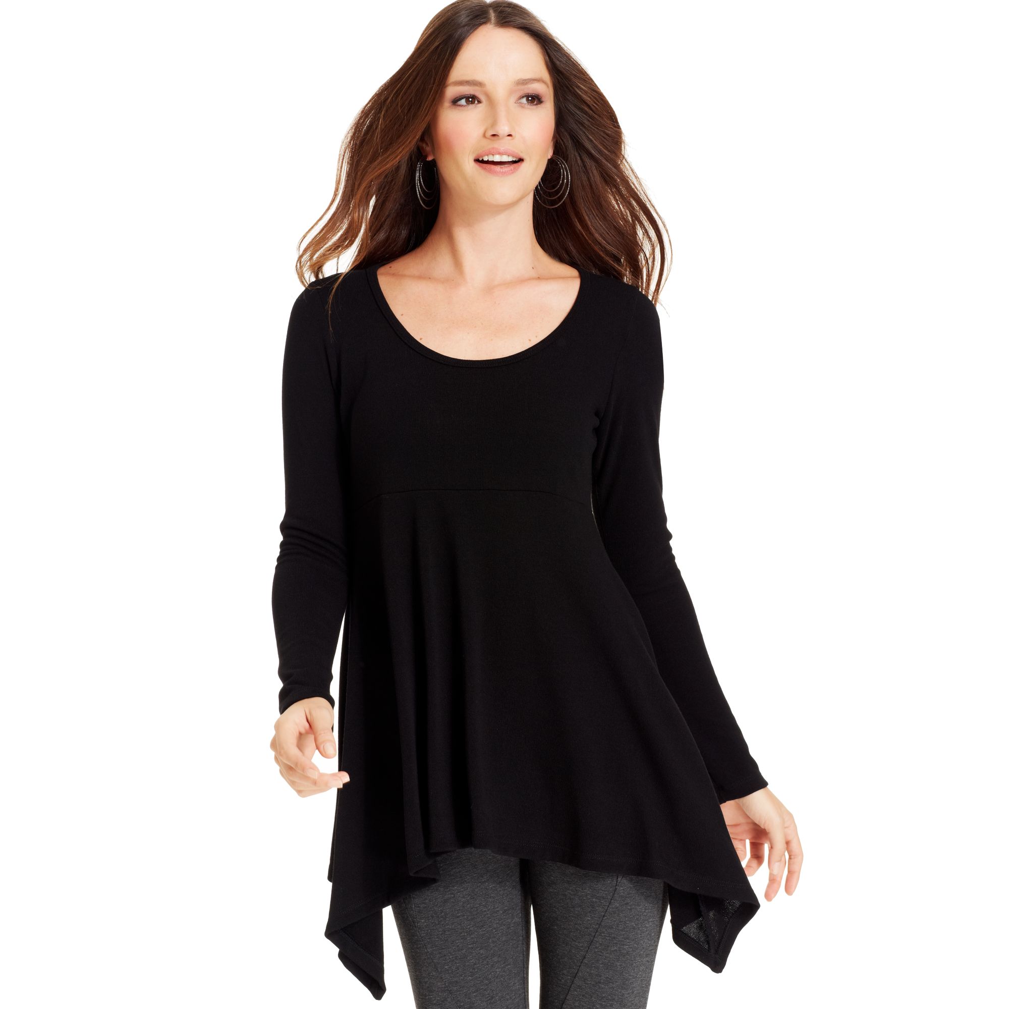 Lyst - Karen Kane Long Sleeve Asymmetrical Hem Tunic in Black