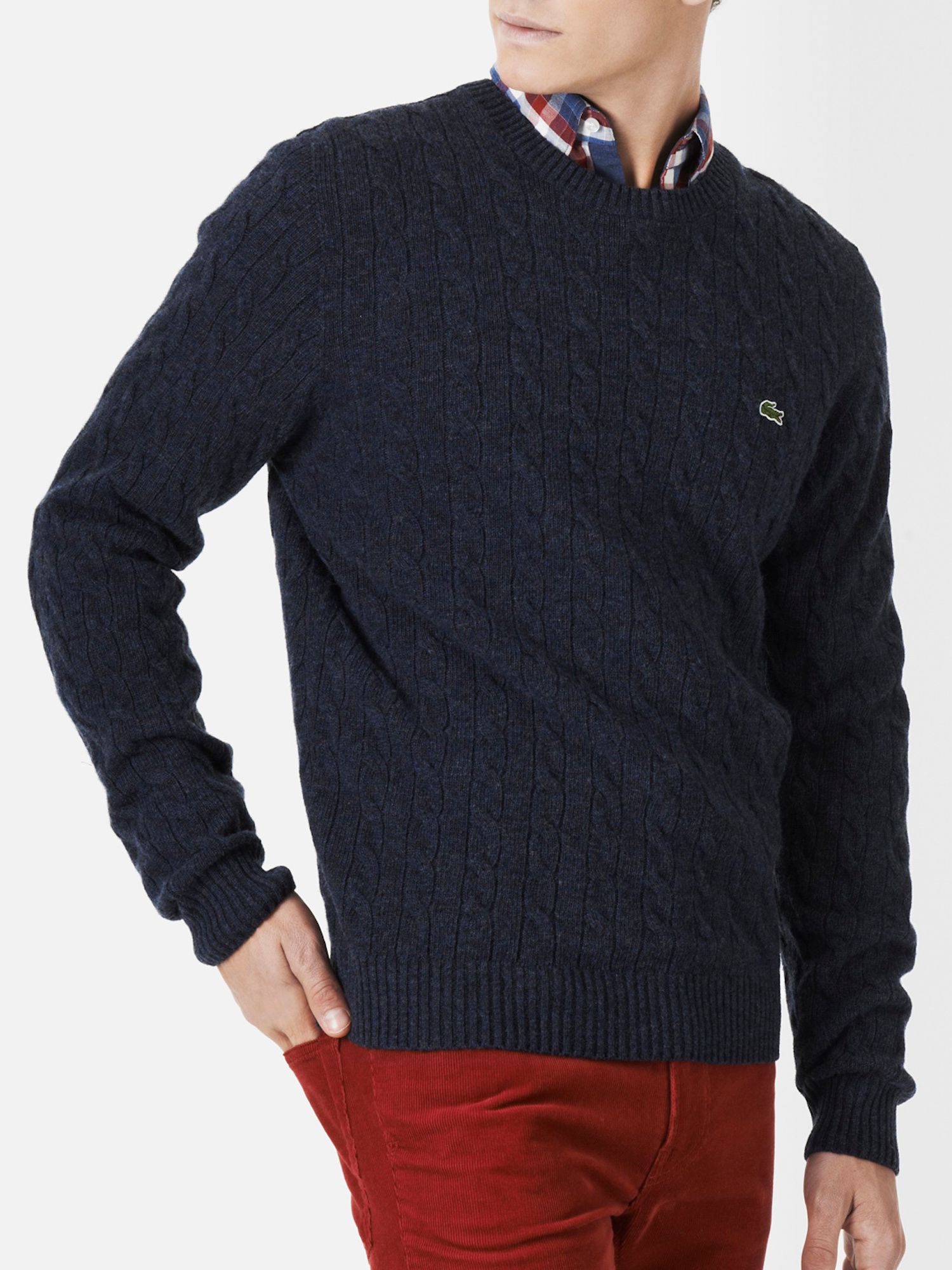 Lacoste Cable Knit Crew Neck Jumper in Blue for Men | Lyst