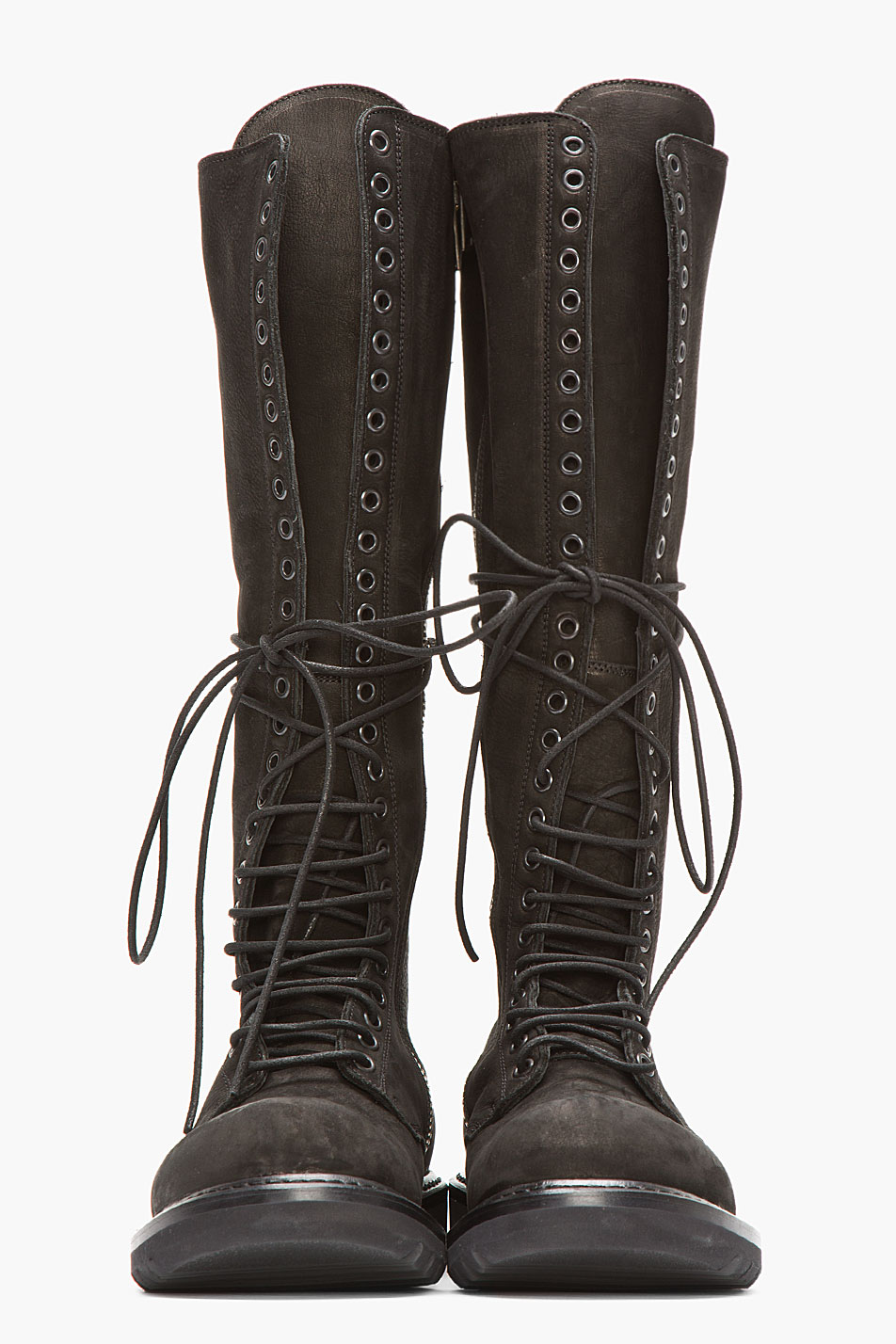 Rick Owens Black Nubuck And Leather Knee High Lace Up Combat Boots In Black For Men Lyst