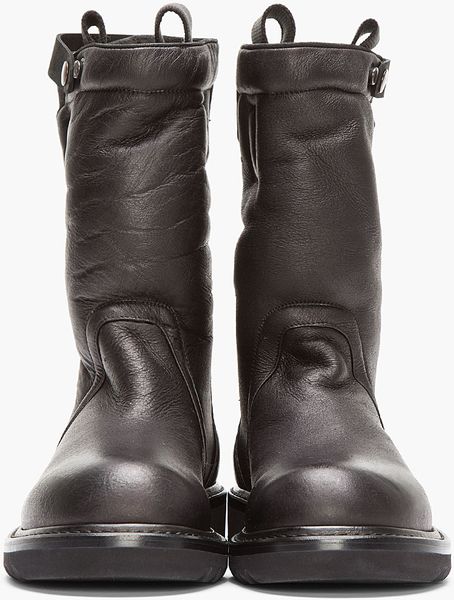 Rick Owens Black Shearling Lined Leather Boots in Black for Men | Lyst