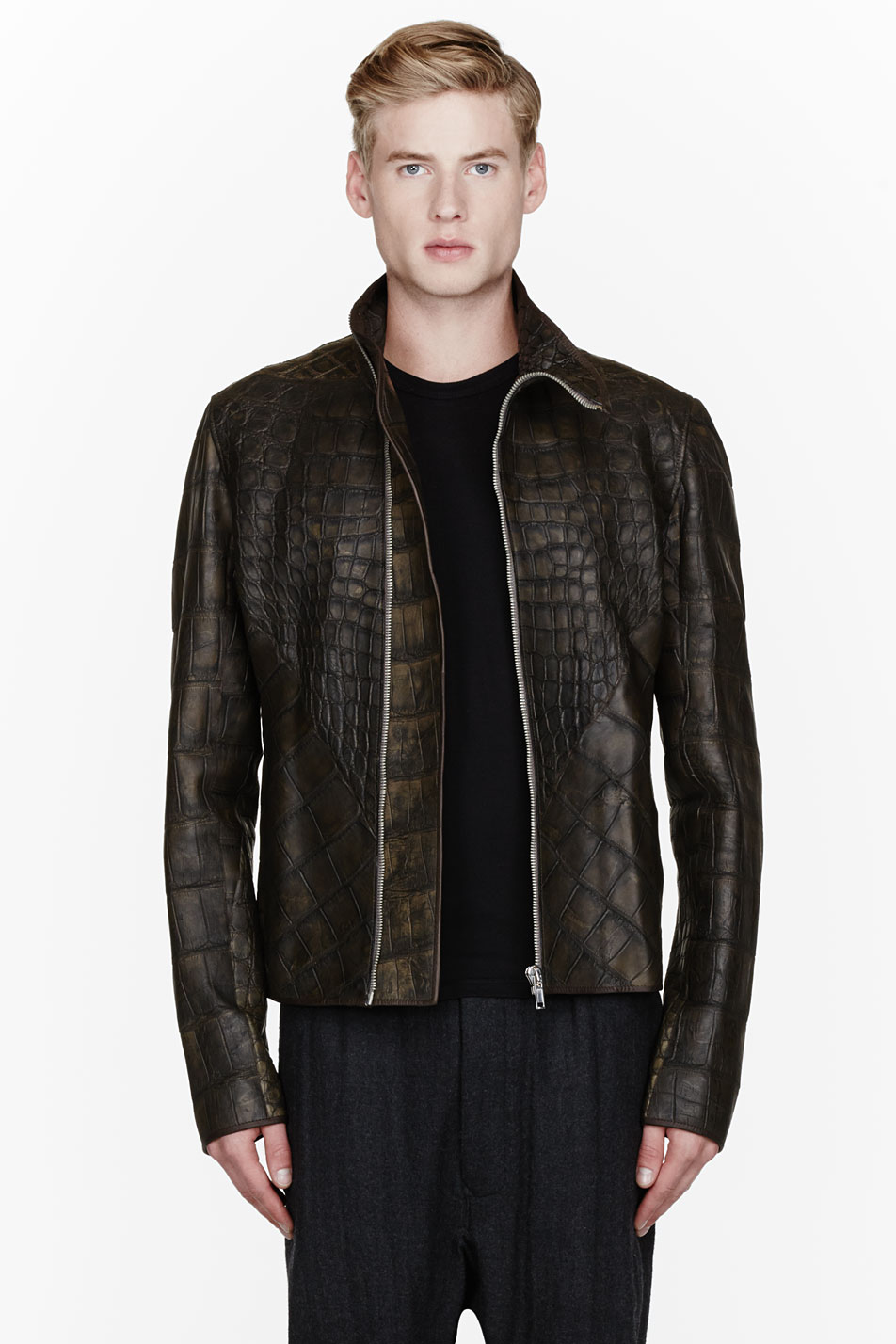 Rick owens Olive Wild Alligator Leather Hun Jacket in Green for Men | Lyst