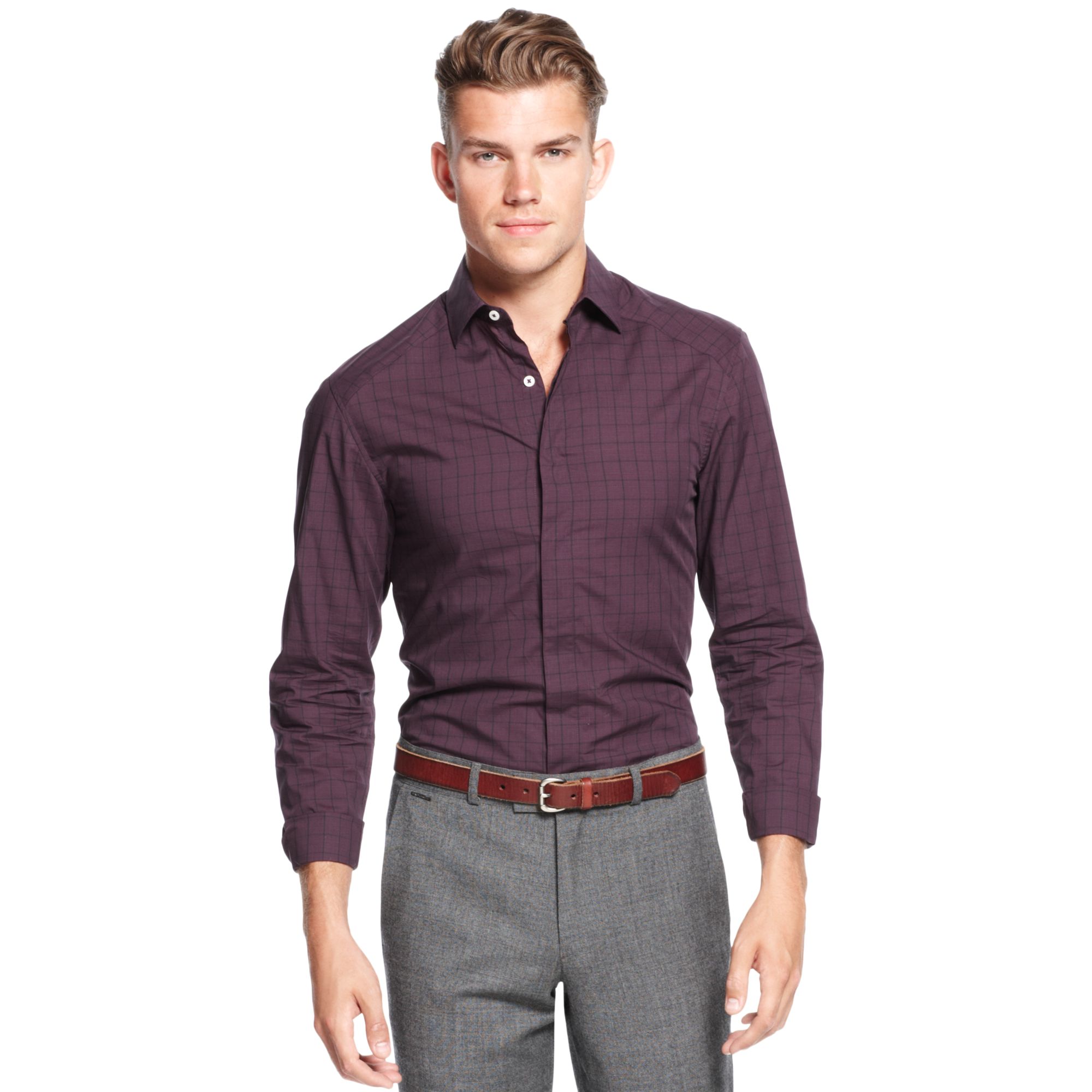 Lyst - Vince Camuto Long Sleeve Covered Placket Shirt in Purple for Men