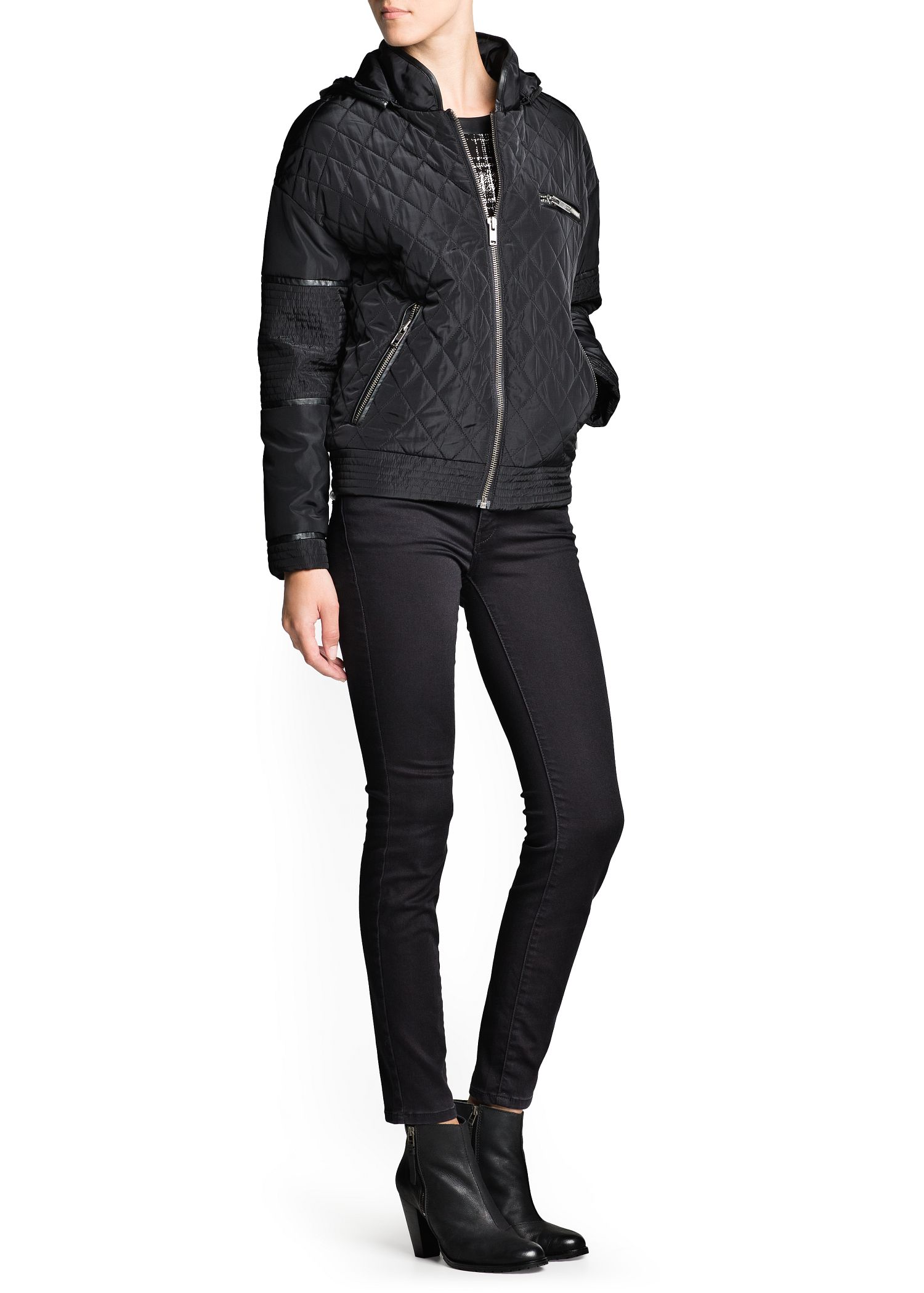 Lyst Mango Hooded Quilted Jacket in Black