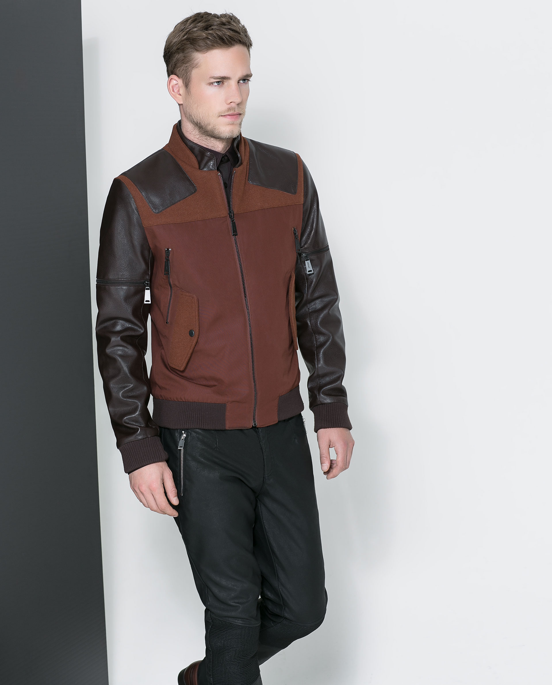 Sign up for our newsletter Wear printed dresses, trousers and more with faux leather jackets for women to the office. Add an appealing layer to printed dresses with a brown jacket. A white shirt and white trousers shine when paired with a black faux leather jacket or a jacket in brown.