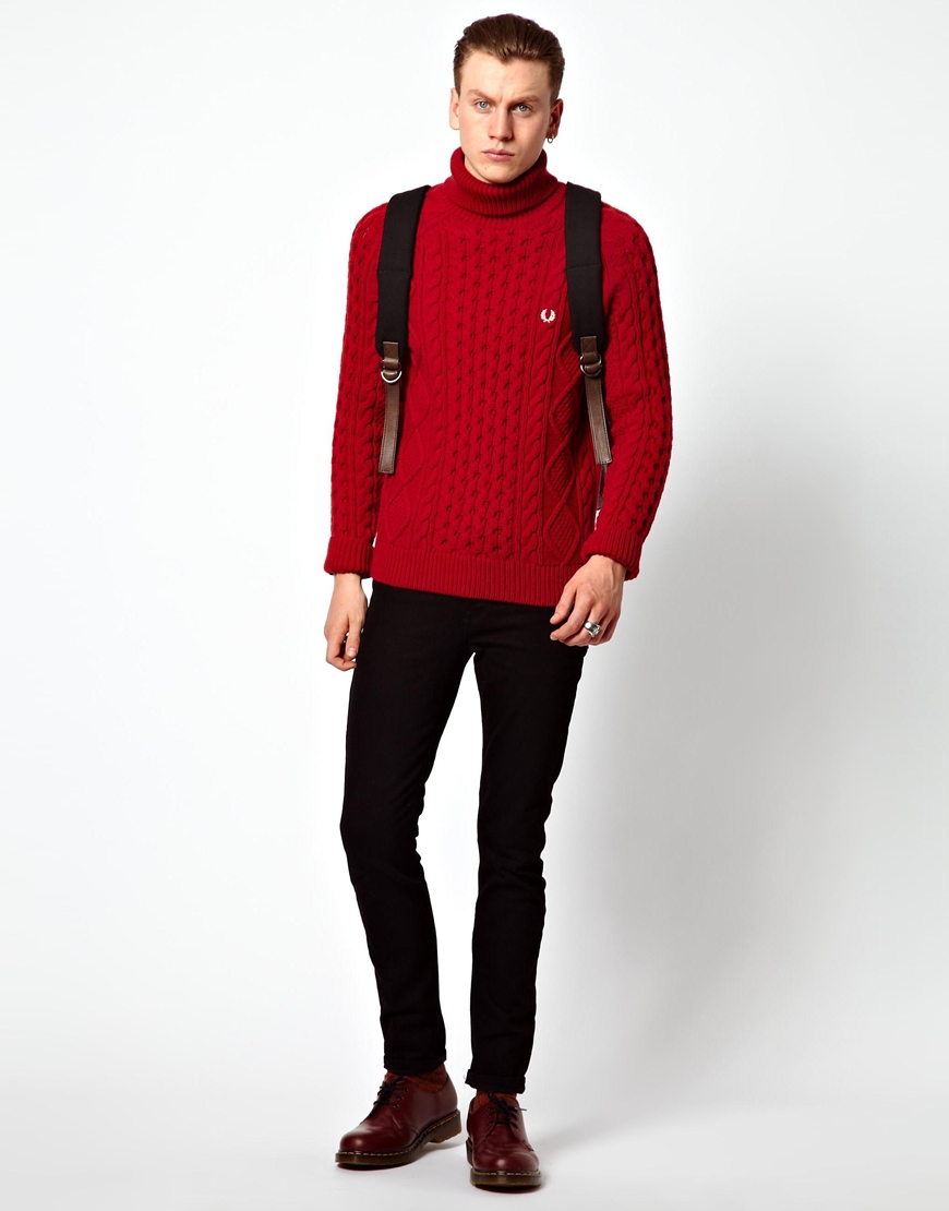 mens red roll neck jumper