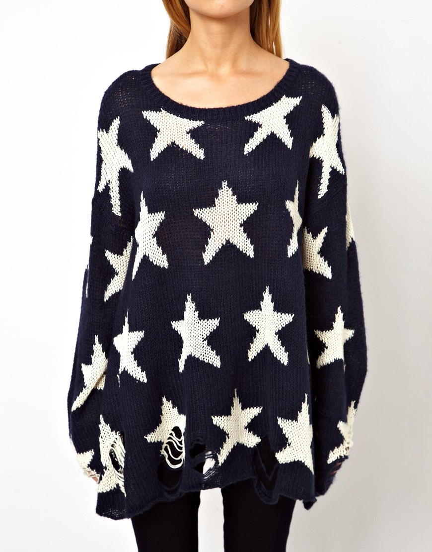 Wildfox Seeing Star Sweater in Blue | Lyst