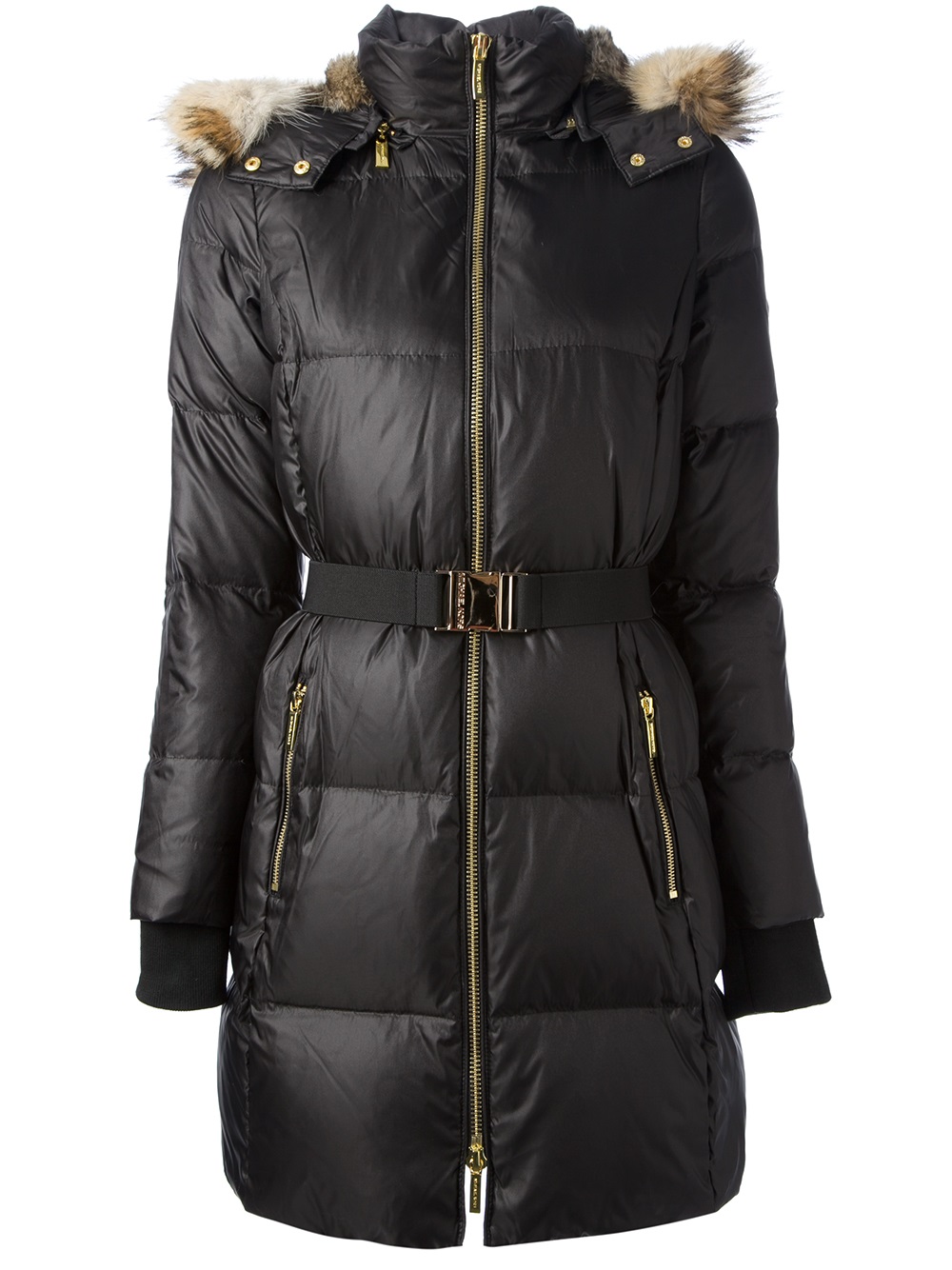 Lyst Michael Michael Kors Belted Padded Coat In Black