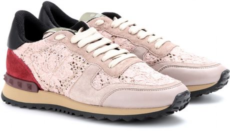 Valentino Rockstud Sneakers with Lace in White (pink) | Lyst