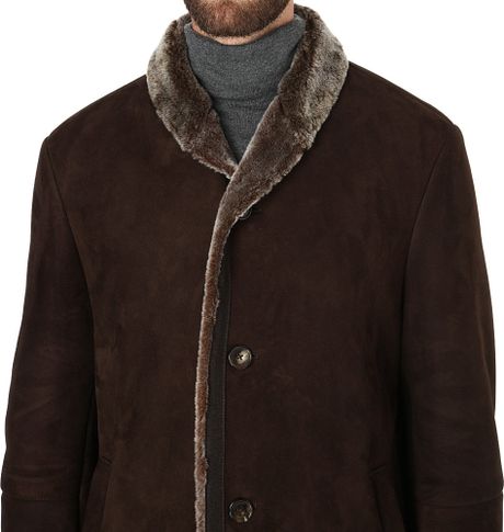 Corneliani Shawl Collar Shearling Coat in Brown for Men | Lyst