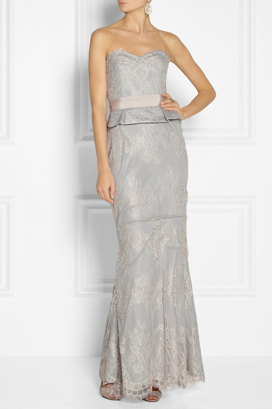 peplum gown with lace