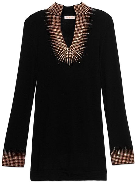 Tory Burch Embellished Tory Tunic in Black (001) | Lyst