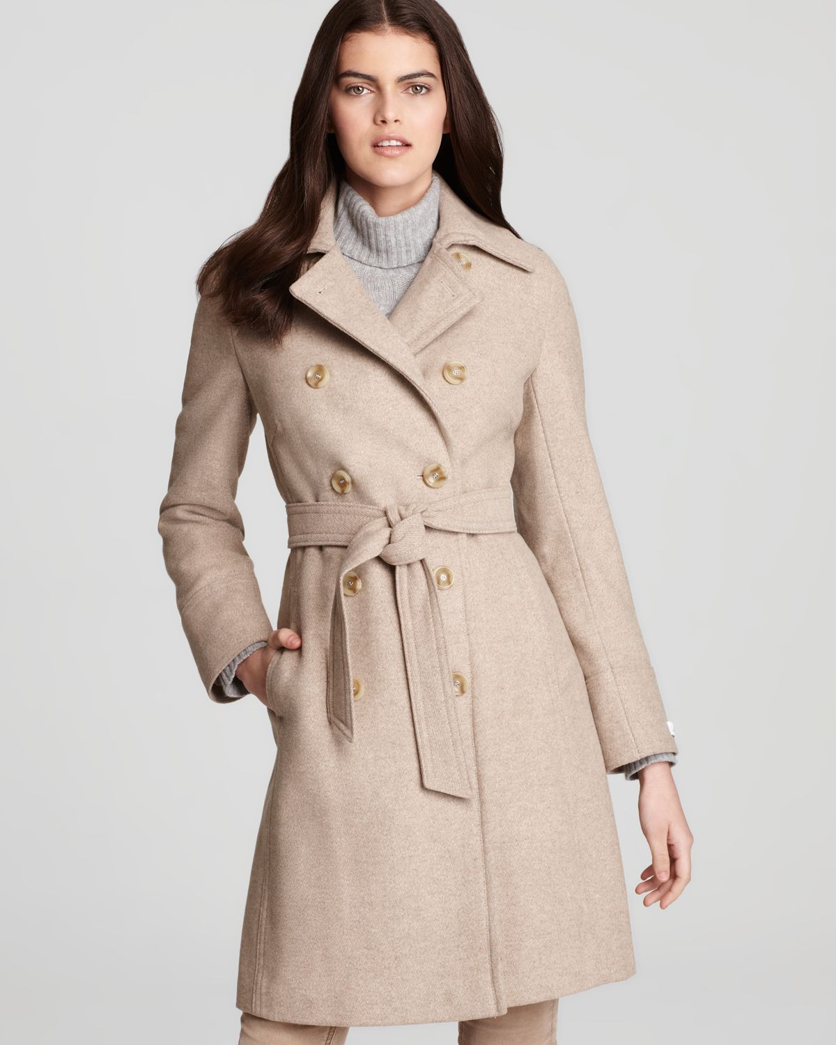 Lyst - Calvin Klein Double Breasted Belted Trench Coat in Natural