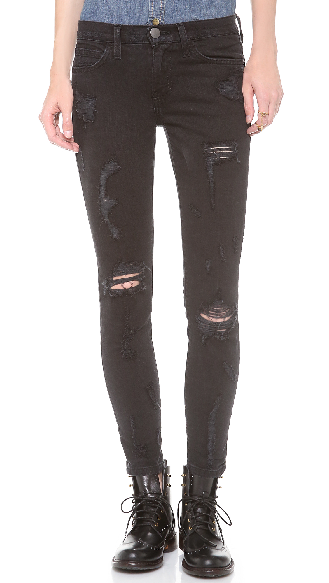 Current/elliott The Stiletto Jeans in Black (Black Shredded) | Lyst