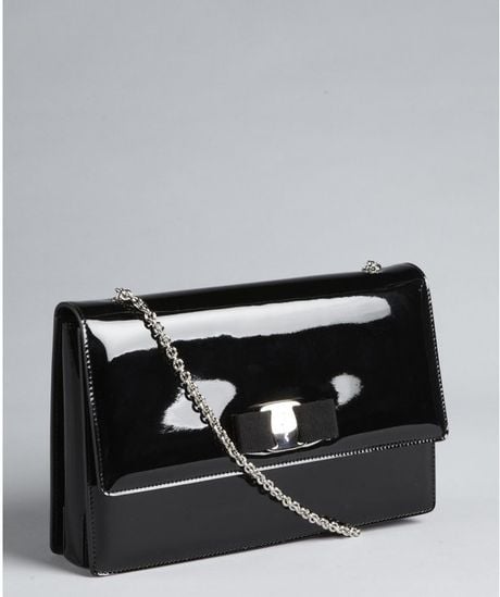 Ferragamo Black Patent Leather Grosgrain Embellished Chain Shoulder ...