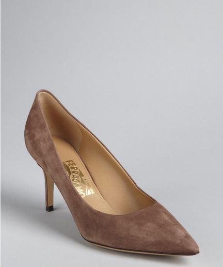 Ferragamo Dark Taupe Suede Susi Pointed Toe Pumps in Brown (taupe) | Lyst
