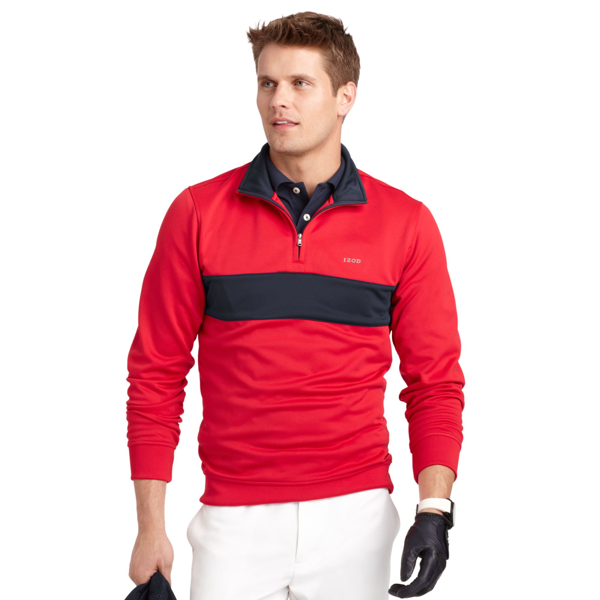 Izod Golf Shirt 14 Zip Stripe Pullover in Red for Men (Real Red) | Lyst