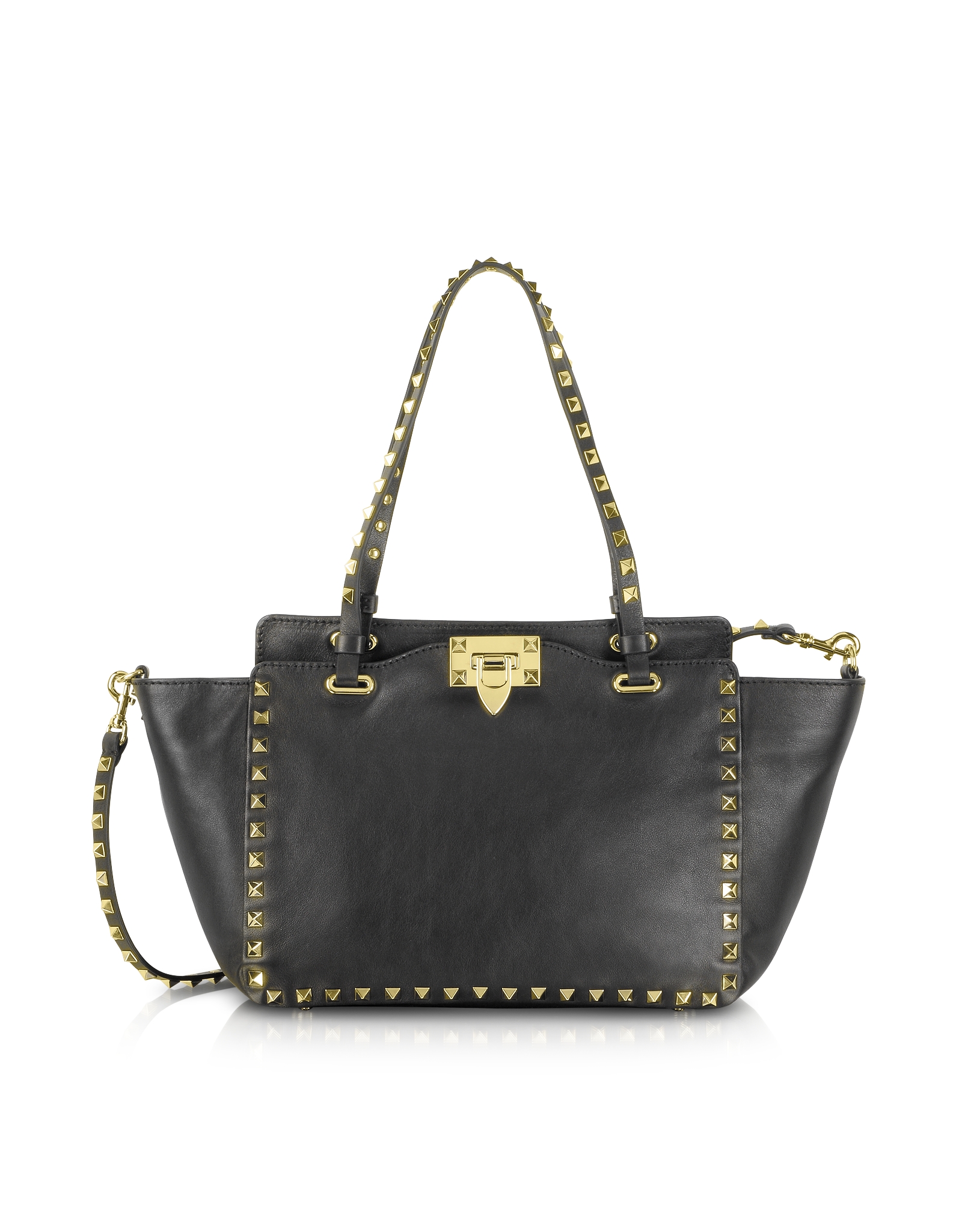 Valentino Rockstud Leather Tote Wshoulder Strap in Black | Lyst