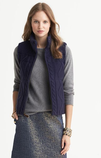 Banana Republic Heritage Cable Knit Puffer Vest Fall Navy in Blue (Fall ...