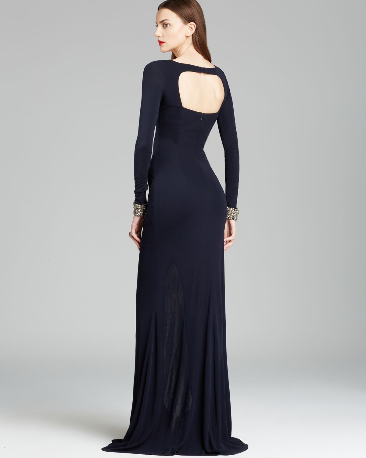 Lyst - David Meister Jeweled Cuff Draped Jersey Gown Cutout Back in Blue
