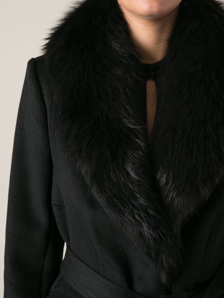 Diane Von Furstenberg Faux Fur Collar Coat in Black | Lyst