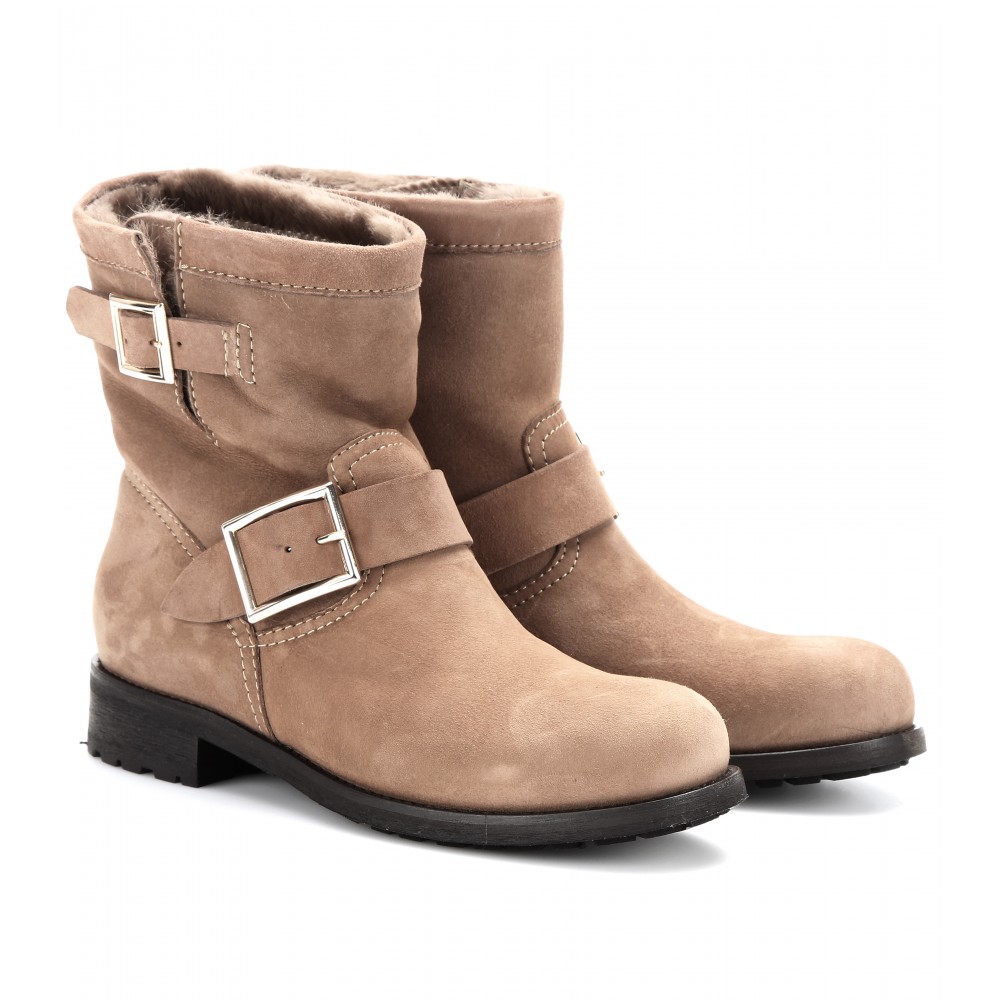 Lyst - Jimmy Choo Youth Suede Biker Boots with Shearling in Brown