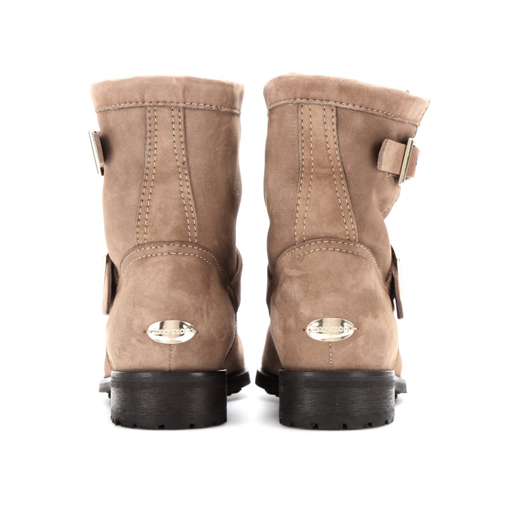 Lyst - Jimmy Choo Youth Suede Biker Boots with Shearling in Brown