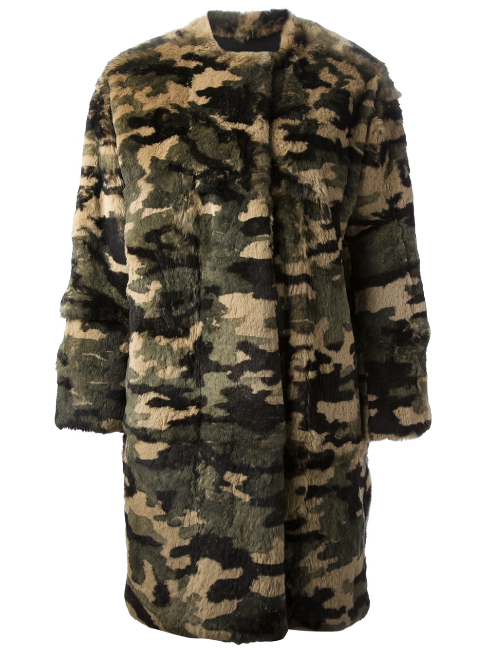 Msgm Rabbit Fur Camouflage Jacket in Green | Lyst