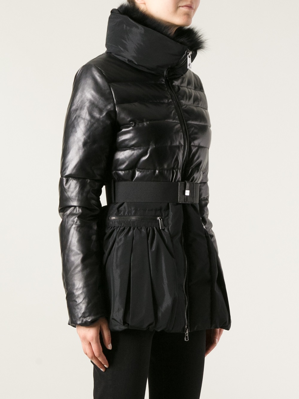 Lyst Pinko Fur Trim Jacket in Black