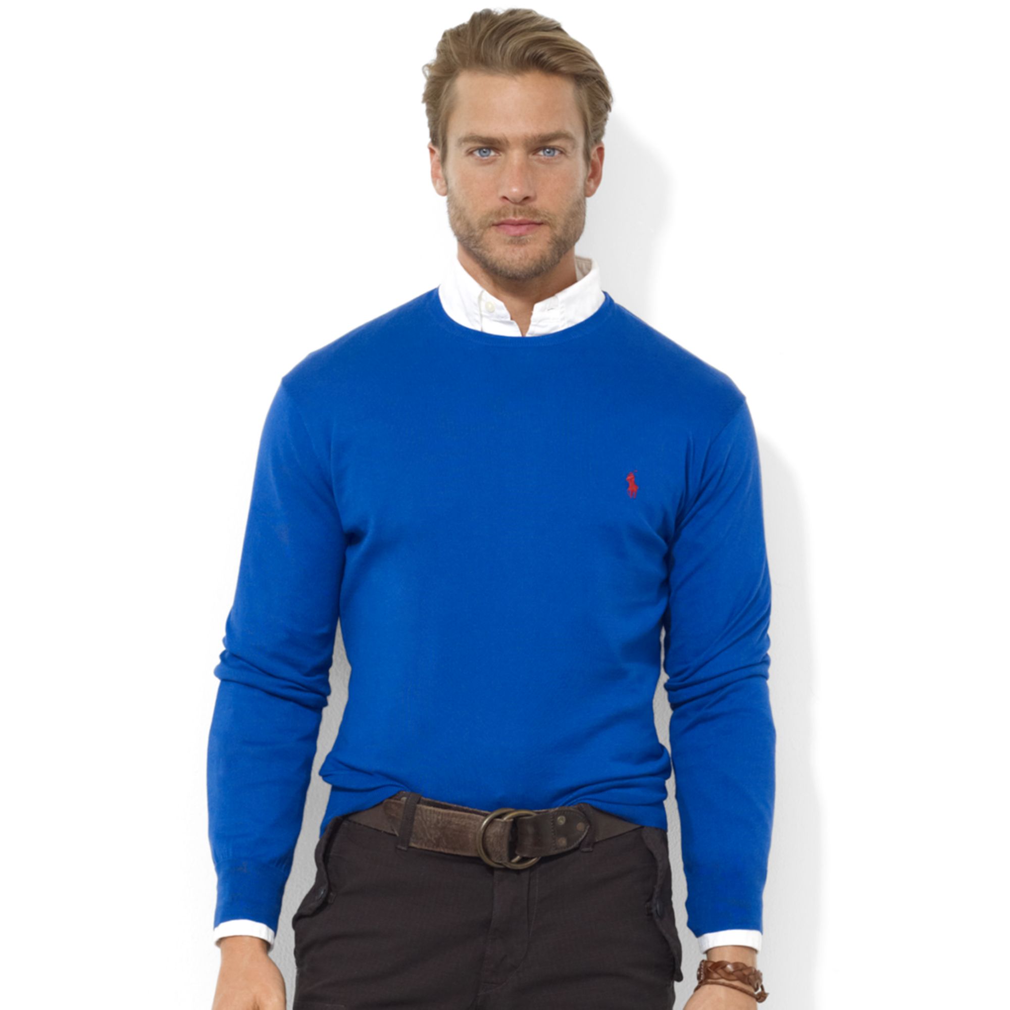Ralph lauren Crew Neck Pima Cotton Sweater in Blue for Men | Lyst