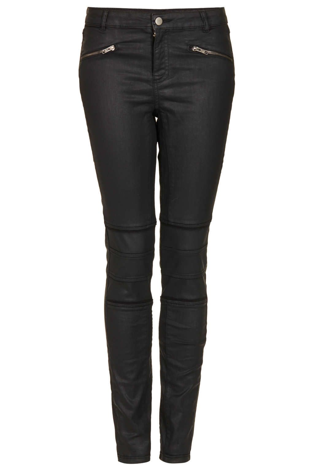 Lyst - Topshop Coated Biker Skinny Trousers in Black