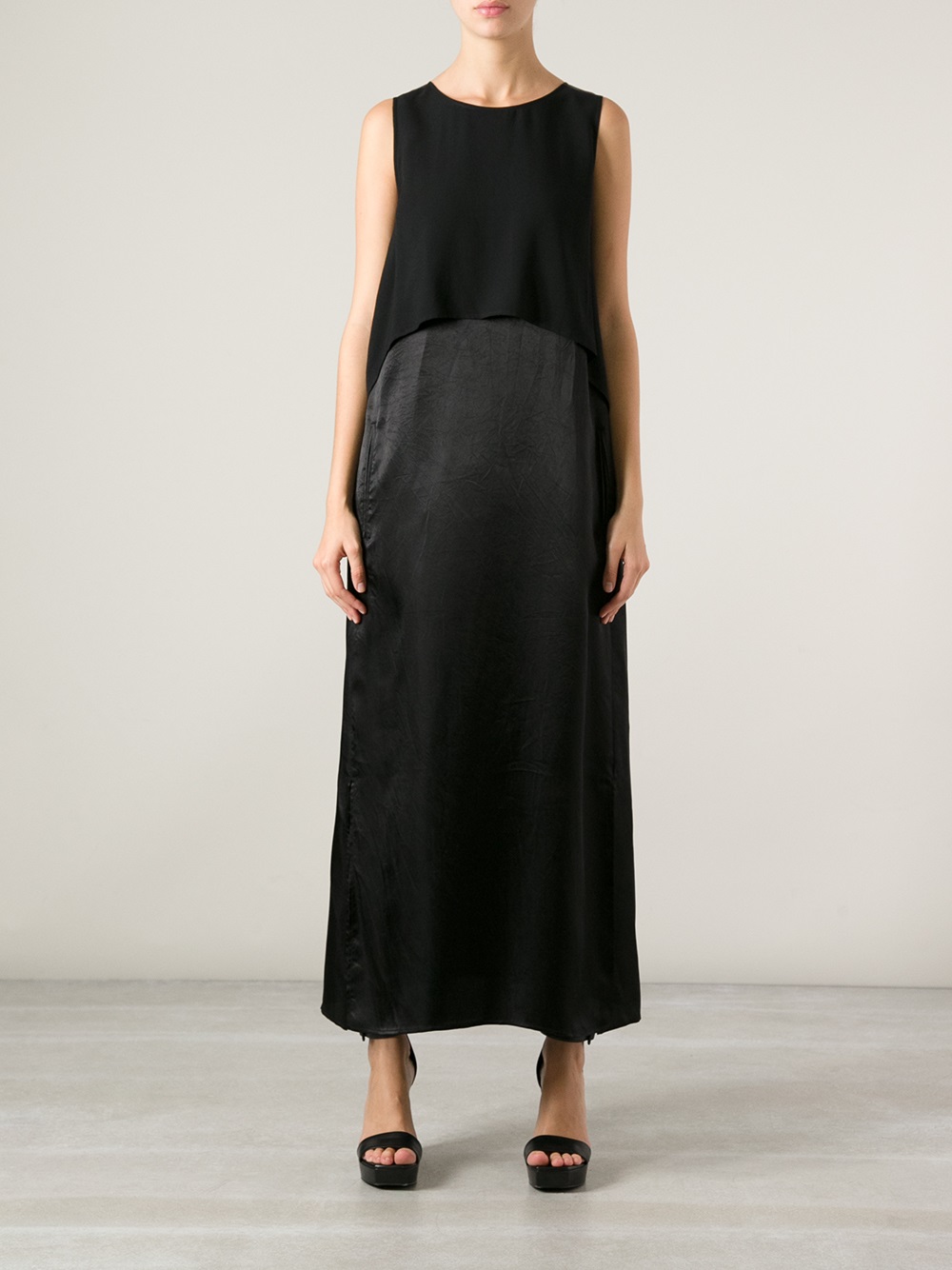 Y's yohji yamamoto Layered Long Length Shift Dress in Black | Lyst