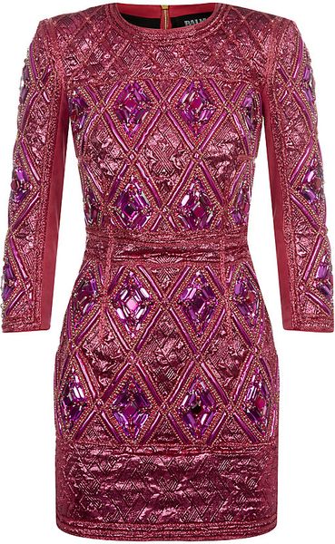 Balmain Embellished Leather Mini Dress in Pink (fuchsia) | Lyst