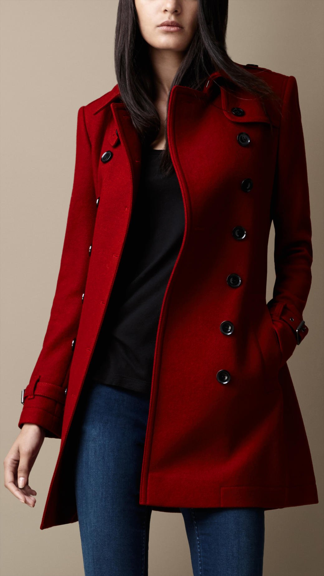 Lyst - Burberry Midlength Wool Blend Trench Coat in Red