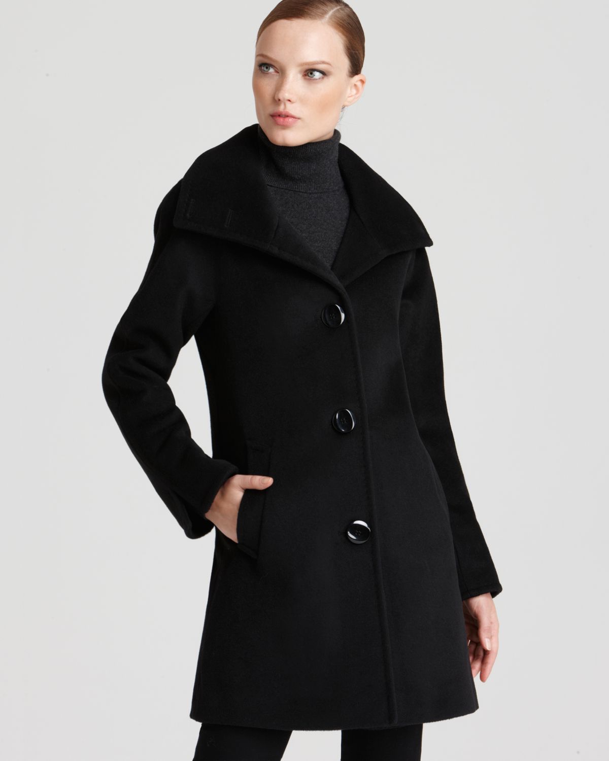 Ellen Tracy Funnel Collar Aline Coat in Black | Lyst