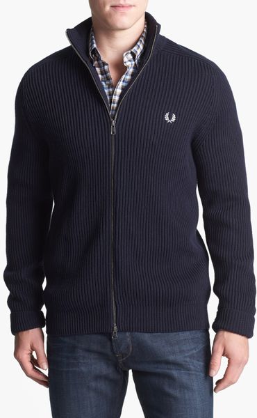 Fred Perry Zip Front Cardigan in Blue for Men (Dark Navy) | Lyst