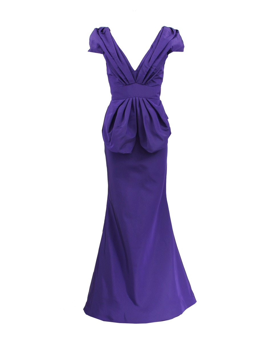 Oscar de la renta Deep V Off Shoulder Peplum Gown in Purple | Lyst