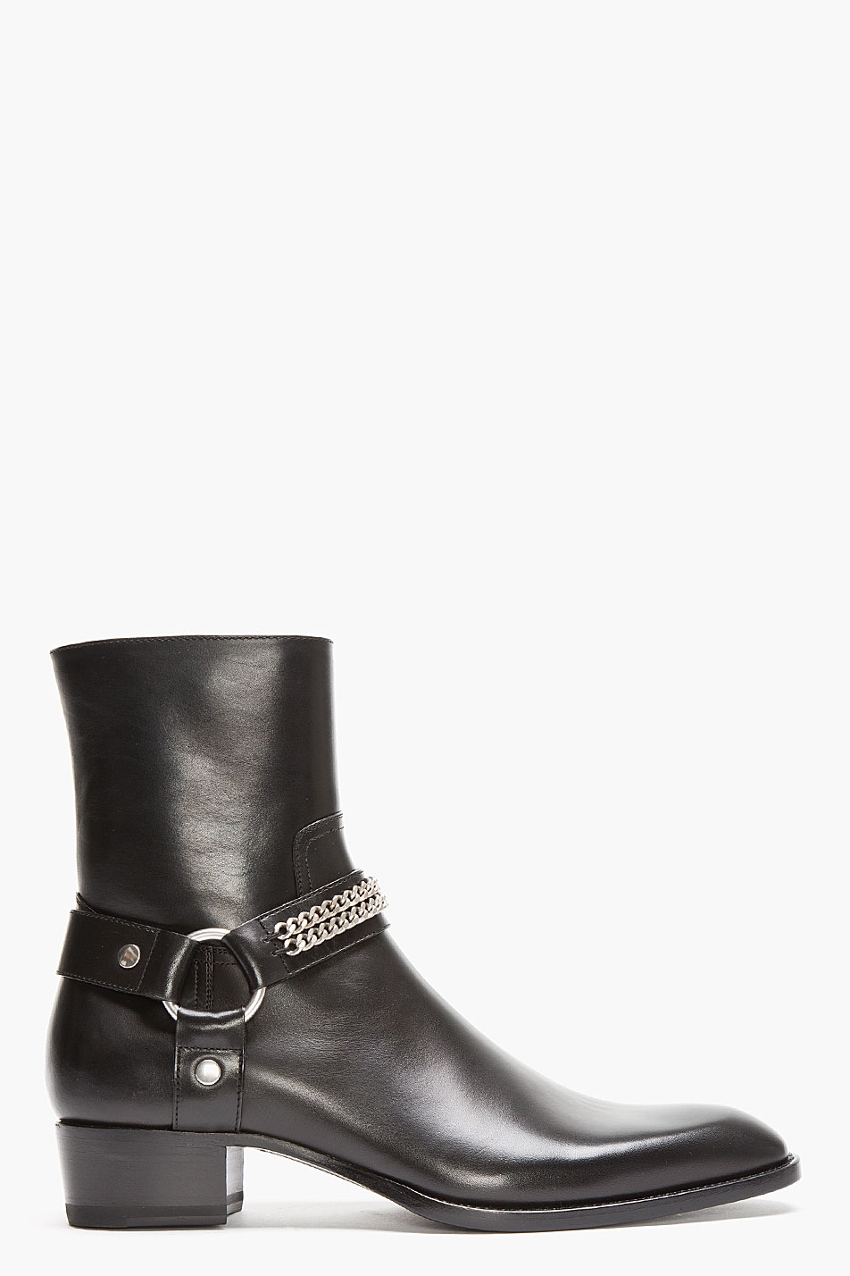 Saint Laurent Black Leather Chain and Zip Boots in Black for Men | Lyst